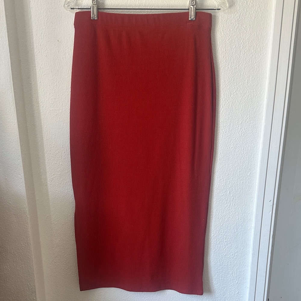Gentle Fawn Red/orange Ribbed Knit Midi Skirt